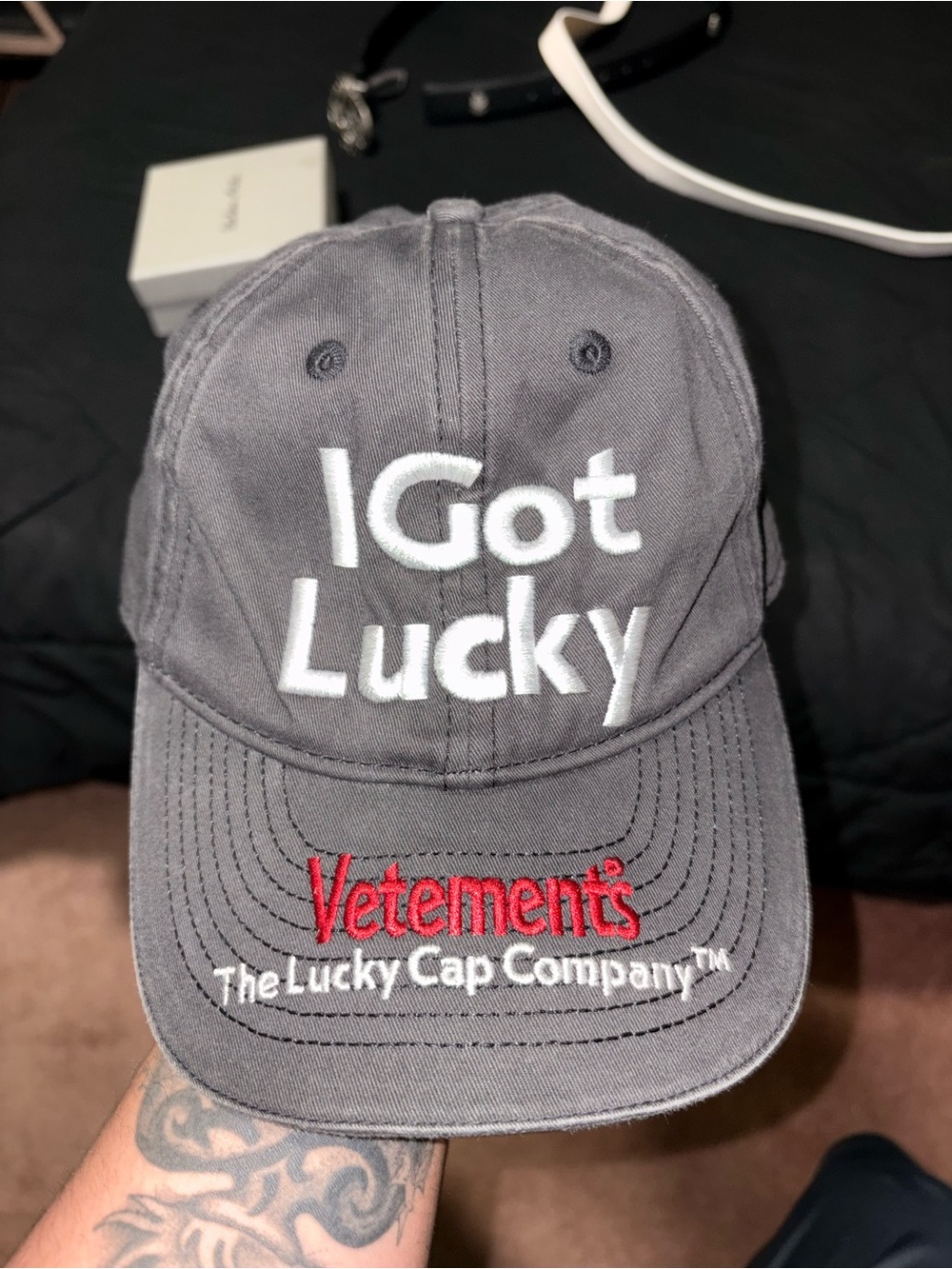 COPY-Vetements Charcoal Gray Limited Edition Embroidered Strapback Cap